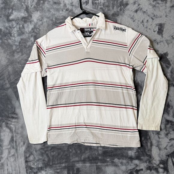 Vintage Y2K Quicksilver Long Sleeve Polo Striped White Size XL Youth 20 - Picture 1 of 8